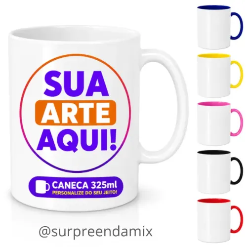 Caneca Personalizada Com Sua Logo Ideia Imagem Cerâmica Branca Com Alça e Interior