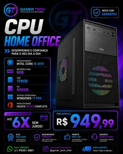 CPU HOME OFFICE CORE I5 NOVO COM GARANTIA