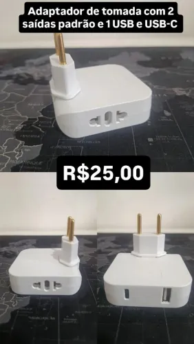 Adaptador para tomada com 2 saídas padrão e 1 USB e USB-C / MEGA PROMOÇÃO 