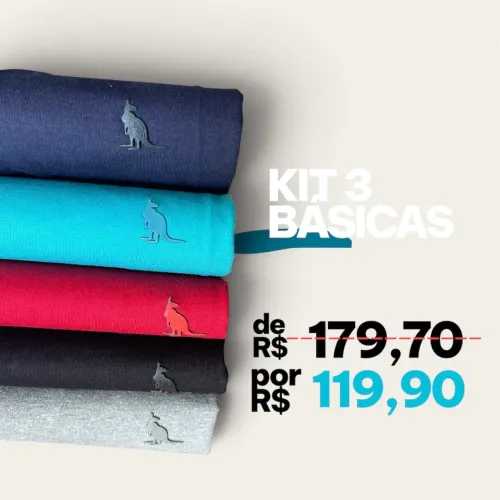 Kit 3 camisetas lisas 100% algodão Menegotti