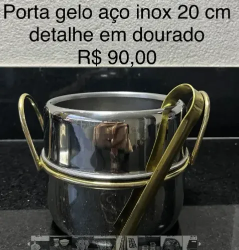 Porta Gelo Aço Inox detalhes dourados