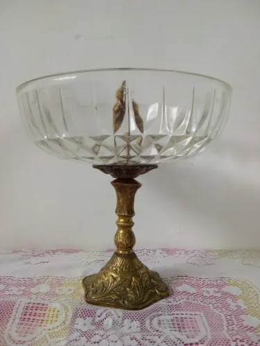 Fruteira Centro de mesa em bronze e cristal 22x22cm