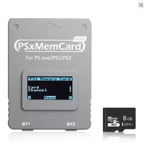 Bitfunx PSxMemCard Gen2 - Cartão de Memória para PS1 e PS2 | 8 GB (Cinza)