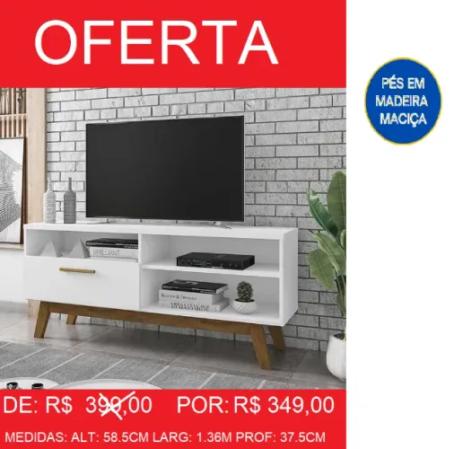 Rack com pes em madeira maciça e nichos - super oferta e à pronta entrega!