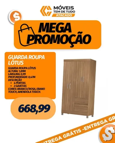 MEGA PROMOÇÃO GUARDA ROUPA LOTUS