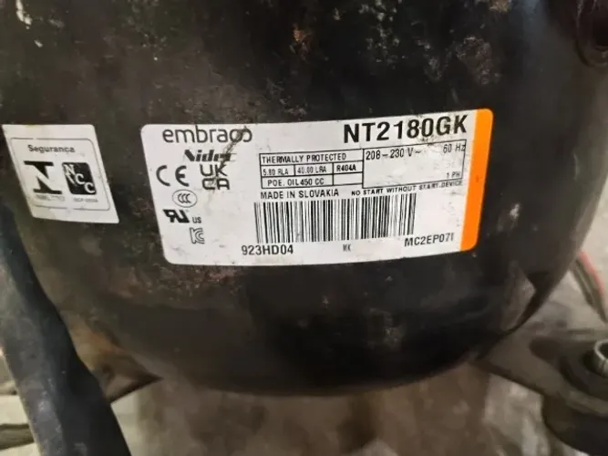 Compressor Embraco 1HP Gás R404A Modelo NT2180GK Refrigerador