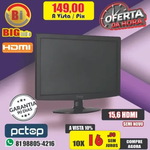 Monitor 15.6 Polegadas Led, Widescreen, Hd, HDMI - Em ate 10x Fixas 