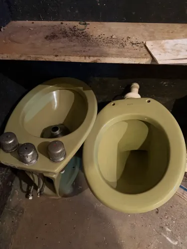 Conjunto Vaso Sanitário Retrô + Bidê Celite Antigo + Cuba Pia Verde Oliva (Anos 70/80)