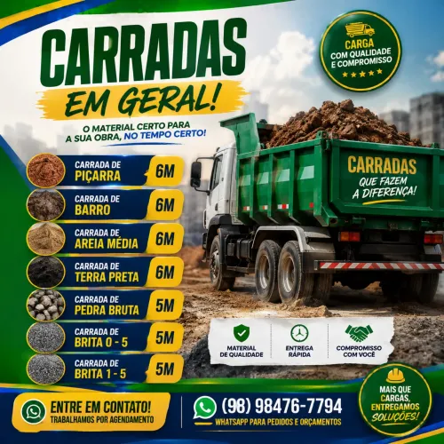 CARRADAS EM GERAL 5 e 6M britas,areias,pedra,barro,piçarra