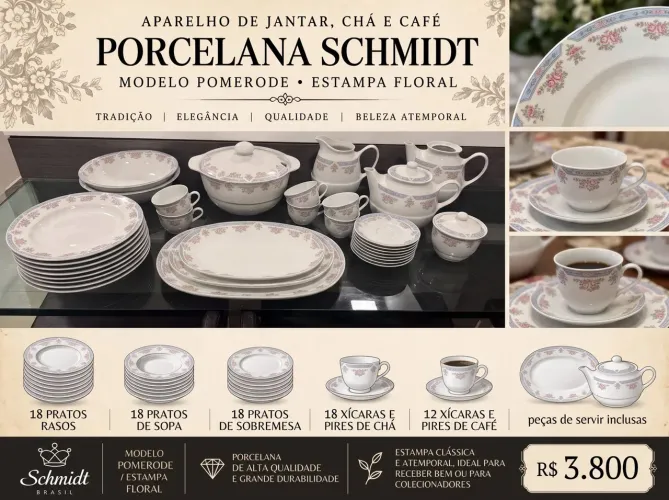 aparelho de jantar café e chá completo porcelana