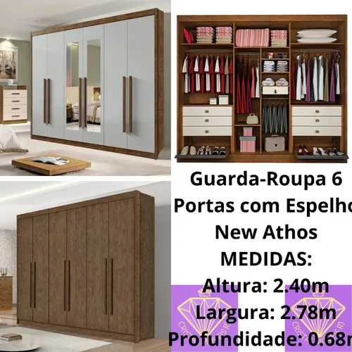 Guarda-Roupa 6 Portas com Espelho - New Athos ALP