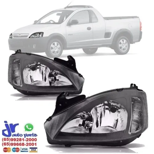 Farol Máscara Negra Corsa Hatch Sedan 2003 a 2012 Foco Duplo (Unitario)