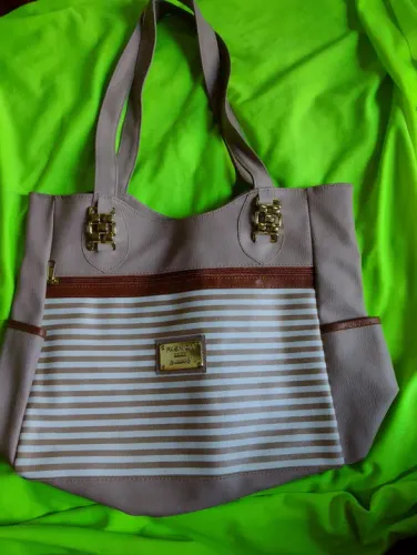 Bolsa de Ombro Listrada Bege -