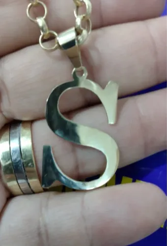Pingente Letra S Ouro 18 Kilaste Peso 3 Grama 30 mm Maciço Todas as Letras                