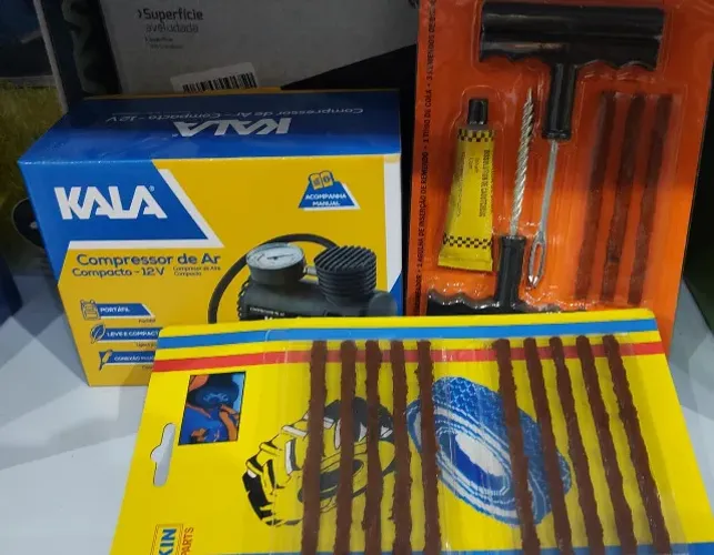 Kit remendo de pneu com compressor de ar 