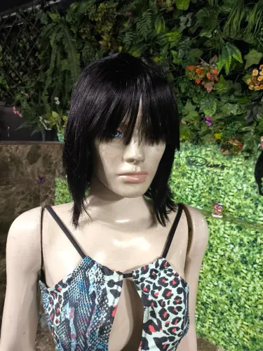 Peruca wig lisa de bico com franja, cabelo natural 