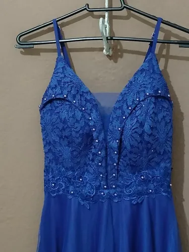Vestido Azul Royal de Festa com Detalhes