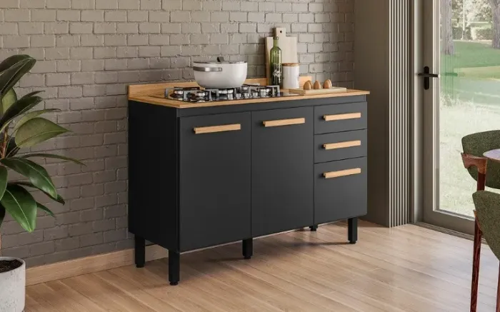 Balcão p/ Cooktop 5 bocas com tampo 120 cm com 3 Portas e 2 Gavetas Novo varios modelos