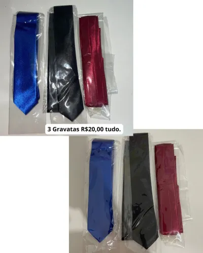 Kit com 3 gravatas de cores variadas
