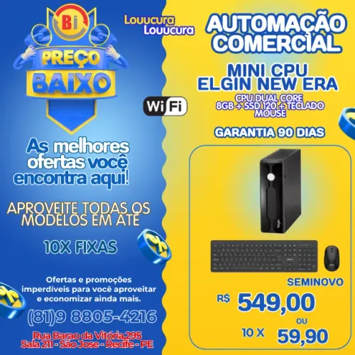 Computador Mini Nano Elgin E3NANO2 8G SSD120, Dual Core, WiFi, Preto - Caixa PDV - Mercado