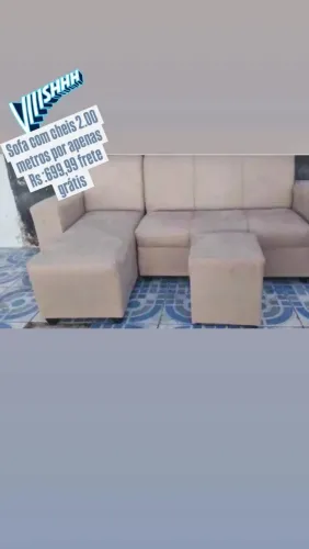 Sofá com chaise 2 metros - Frete Grátis!