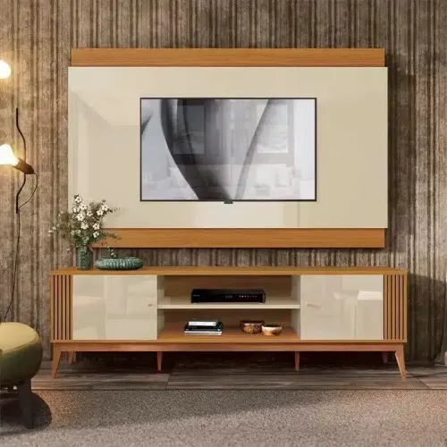 KIT RACK LEGACY + PAINEL LEGACY 1.60, COM 2 PORTAS E DETALHES RIPADO - TV ATÉ 60 POLEGADAS