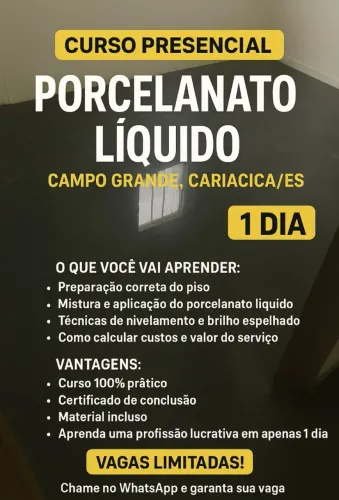 Curso de porcelanato líquido com quem tem experiência no mercado