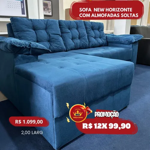 PROMOÇÃO URGENTE - Sofá Novo Azul Horizonte 3 LUGARES com CHAISE apenas 12x R$99,90