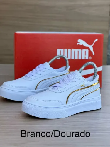 TENIS FEMININO CASUAL BRANCO COM DOURADO