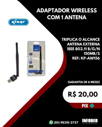 Adaptador wireless com 1 antena Knup KP-AW156