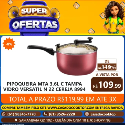 PIPOQUEIRA MTA 3,6L C/ TAMPA VIDRO VERSATIL N22 CEREJA 8994
