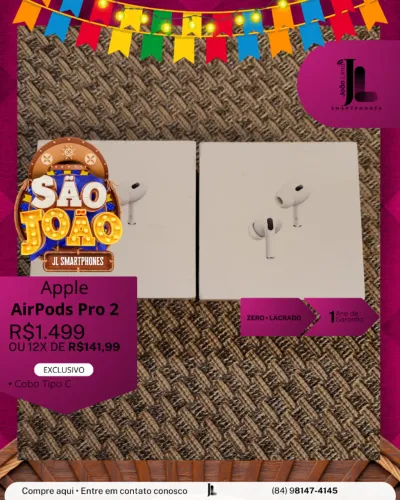 APPLE AIRPODS PRO 2, COM CABO TIPO C, LACRADO, EXCLUSIVO!