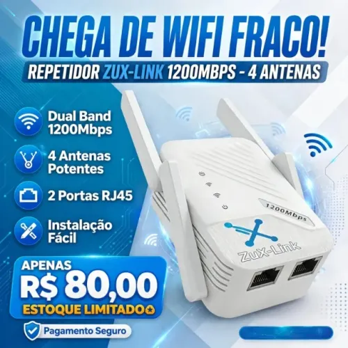 Repetidor Dual Band Zux-link 1200mbps 4 Antenas Extensor