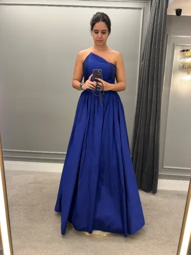 vestido longo de festa em Tafetá azul royal