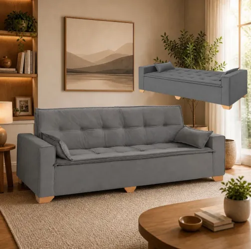 Sofá Cama Alberta 2,18 m Veludo Cinza