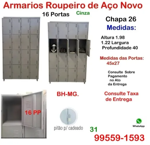 Armario de Aço 16 Portas Roupeiro Vestiário Clube Guarda Volume Comercio escaninho auto