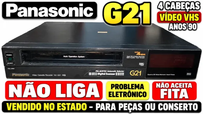 VÍDEO CASSETE PANASONIC NV-G21 - 4 CABEÇAS - ANOS 90 - COM DEFEITO - PARA PEÇAS 