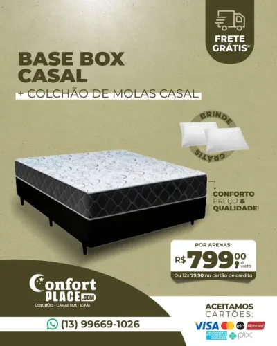 Cama Box Casal + Colchão Espuma D33 17cm Frete Grátis