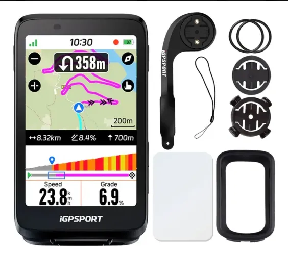 GPS iGPSPORT BiNavi Novo + Sensor de Velocidade + Suporte Frontal