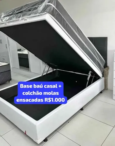 MARAVILHOSA BASE BAÚ CASAL + COLCHÃO MOLAS ENSACADA ESPUMA D28