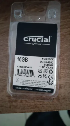 Memória ram ddr5 16gb notebook crucial 4800mhz