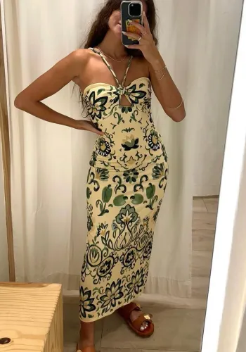 Vestido midi Farm aquarela tropical