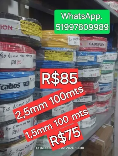 Cabos flexíveis 1,5mm Rolo 100metros R$75 2,5mm Rolo 100 metros R$85