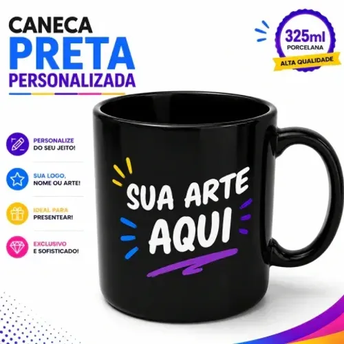 Caneca personalizada de Porcelana Preta 325ml