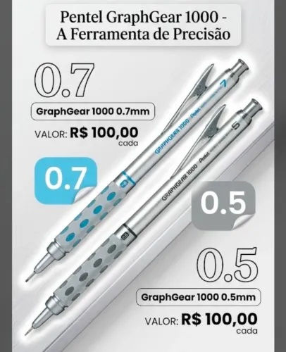 Lapiseira Pentel GraphGear 1000 (0.5mm ou 0.9mm) - Nova na Embalagem Original