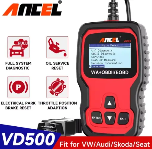 Scanner Automotivo OBD2 ANCEL VD500 Profissional VW Audi Skoda Seat + Reset de Óleo