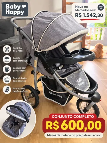 Vendo Carrinho de Bebê Baby Happy + Bebê-Conforto!