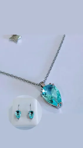 Conjunto colar e brinco Vivara Royal cristal azul crystal original topázio 