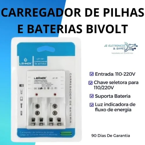 Carregador de pilhas e baterias bivolt - Loja física