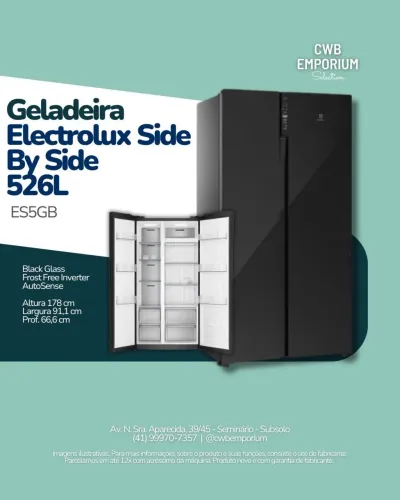 Geladeira Electrolux Frost Free Inverter 531L  AutoSense Side by Side Vidro Preto nova